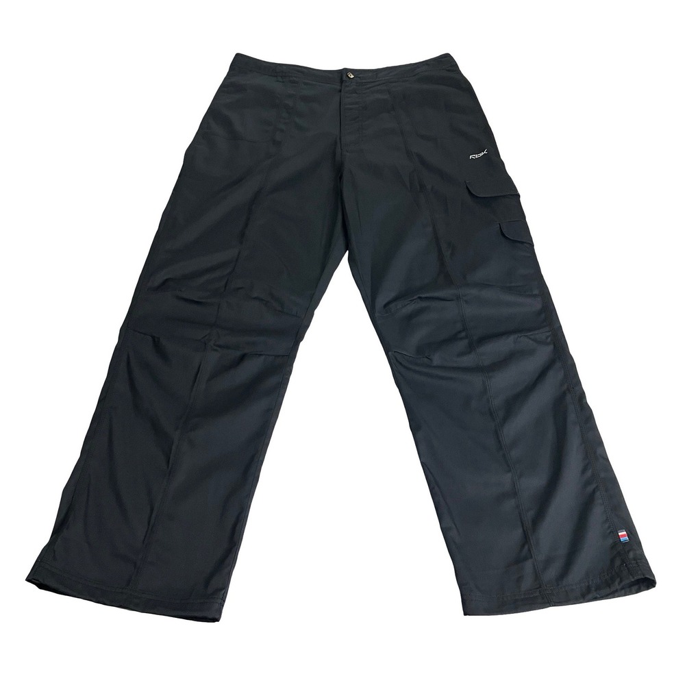 Y2K Reebok RBK Cargo Pants Mens 2XL Black Wide Leg‎ Bungee Hem Gorpcore Techwear